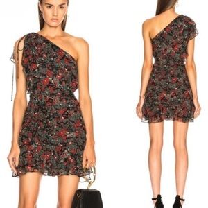 Veronica Beard One-Shoulder Floral Silk Mini Dress